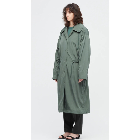 NWT UNIQLO Green Nylon Long Trench Coat - Picture 3 of 10